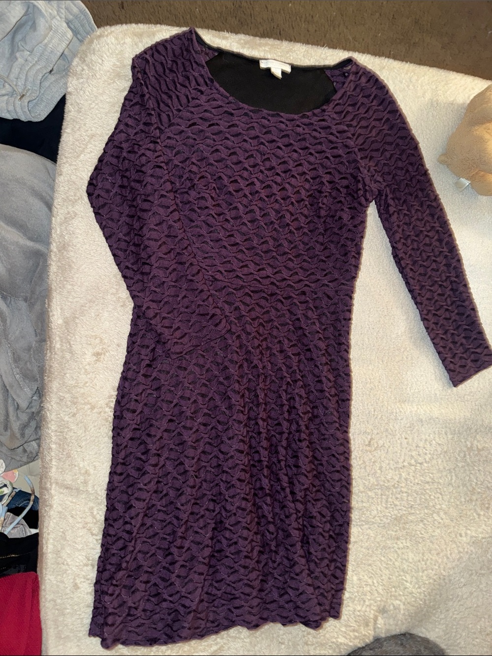 Women's Purple Textured Long sheer Sleeve Dress New York & company